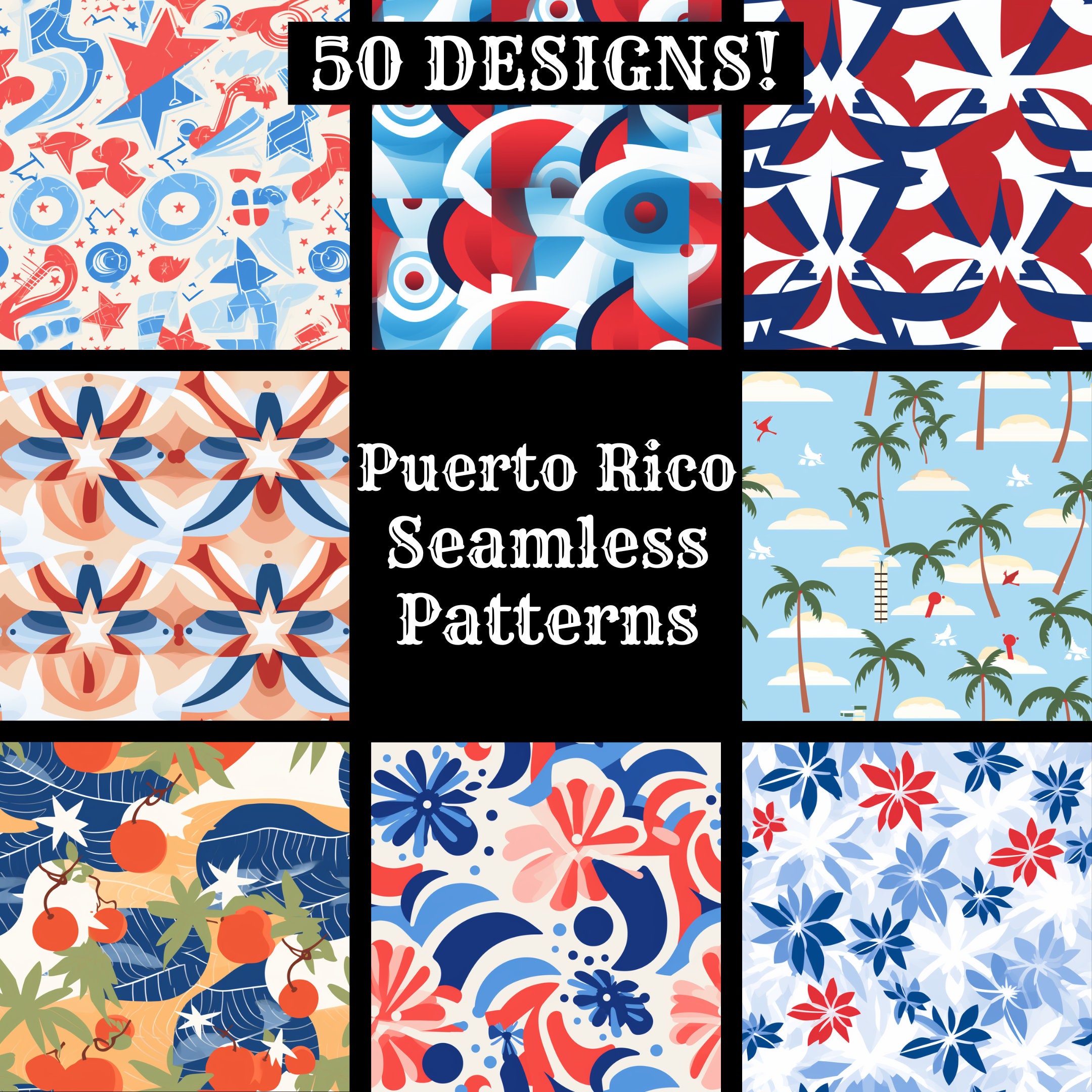 Puerto Rico Seamless Pattern: Tropical Digital Paper (PNG, 300 Dpi) - Etsy