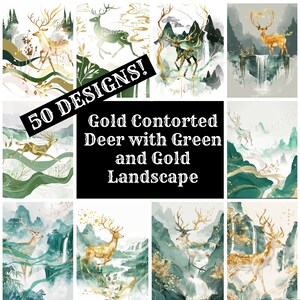 Papel de diario con paisaje de ciervo dorado: Álbum de recortes vintage imprimible (descarga digital)