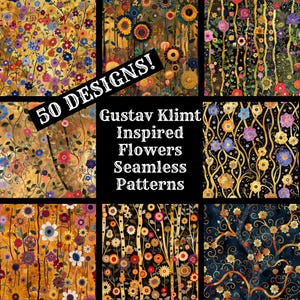 Gustav Klimt Inspired Flowers Seamless Digital Paper, Printable Scrapbook Paper Seamless Textures, Digital Instant Download