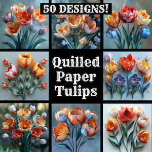 Quilled Paper Tulips Paper, Quilled Paper Tulips Printable Paper, Quilling Paper, Quilled Paper Tulips Journal Supplies, Journal Inserts