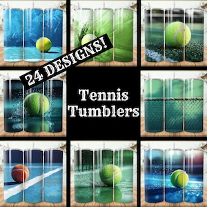 Tennisbeker wrap bundel 24-pack tennis 20 oz magere beker sublimatie ontwerpen rechte taps toelopende beker PNG, tennis direct downloaden