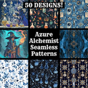 Papel digital sin costuras Azure Alchemist, papel para álbumes de recortes imprimible con texturas sin costuras, descarga digital instantánea de Azure Alchemist para sublimación