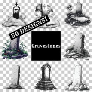 Grafstenen-overlays/clipartcollectie, doorschijnende afbeeldingen, png-illustraties, digitale overlays voor foto-editor