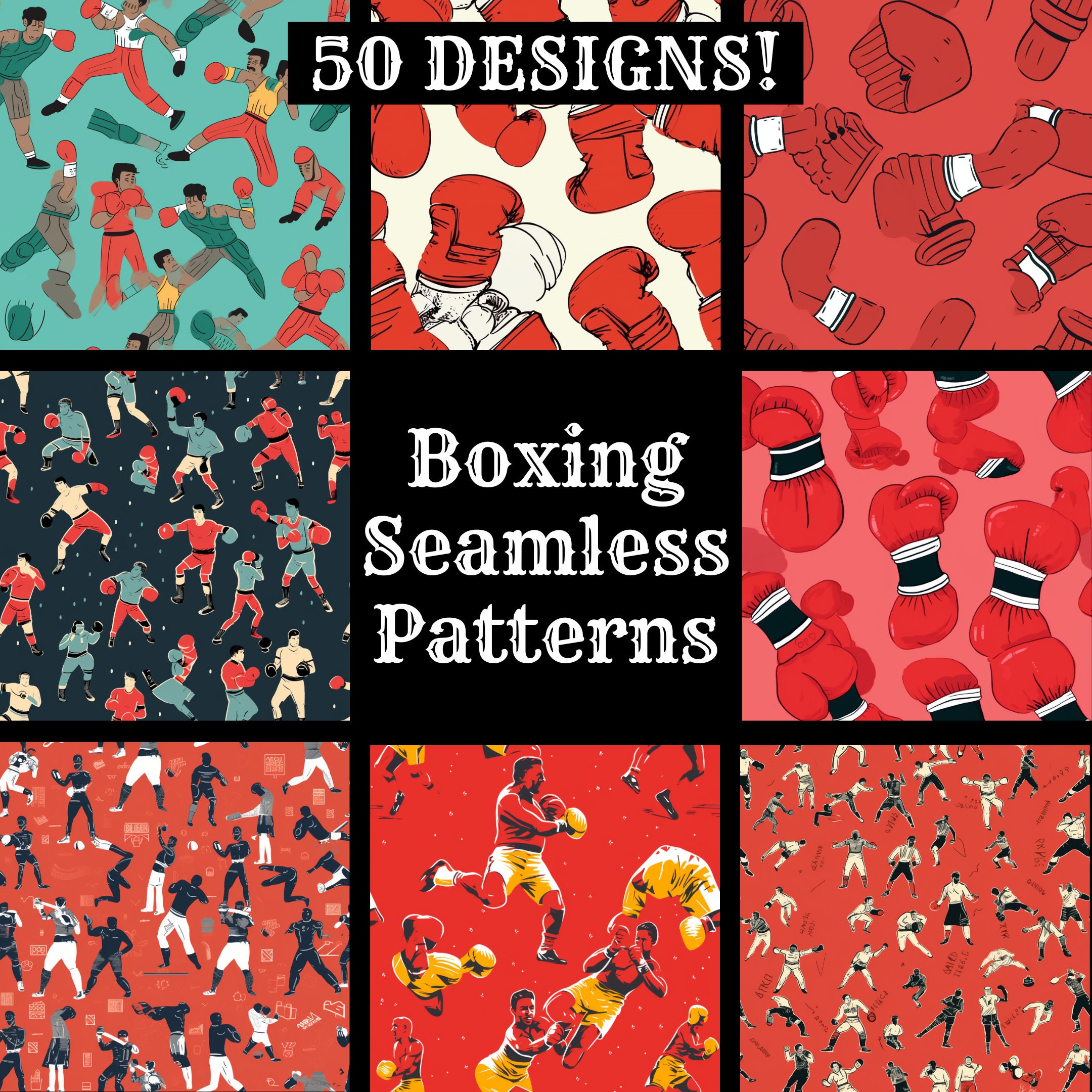 Boxing Seamless Pattern: 50 PNG Digital Papers (digital Download) - Etsy