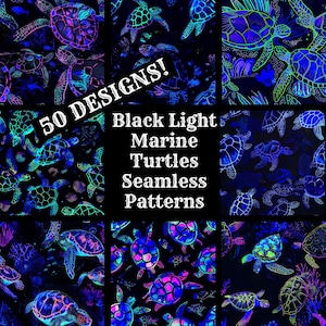 Schwarzlicht Meeresschildkröten nahtloses digitales Papier, bedruckbares Scrapbook Papier nahtlose Texturen, digitaler Sofort Download