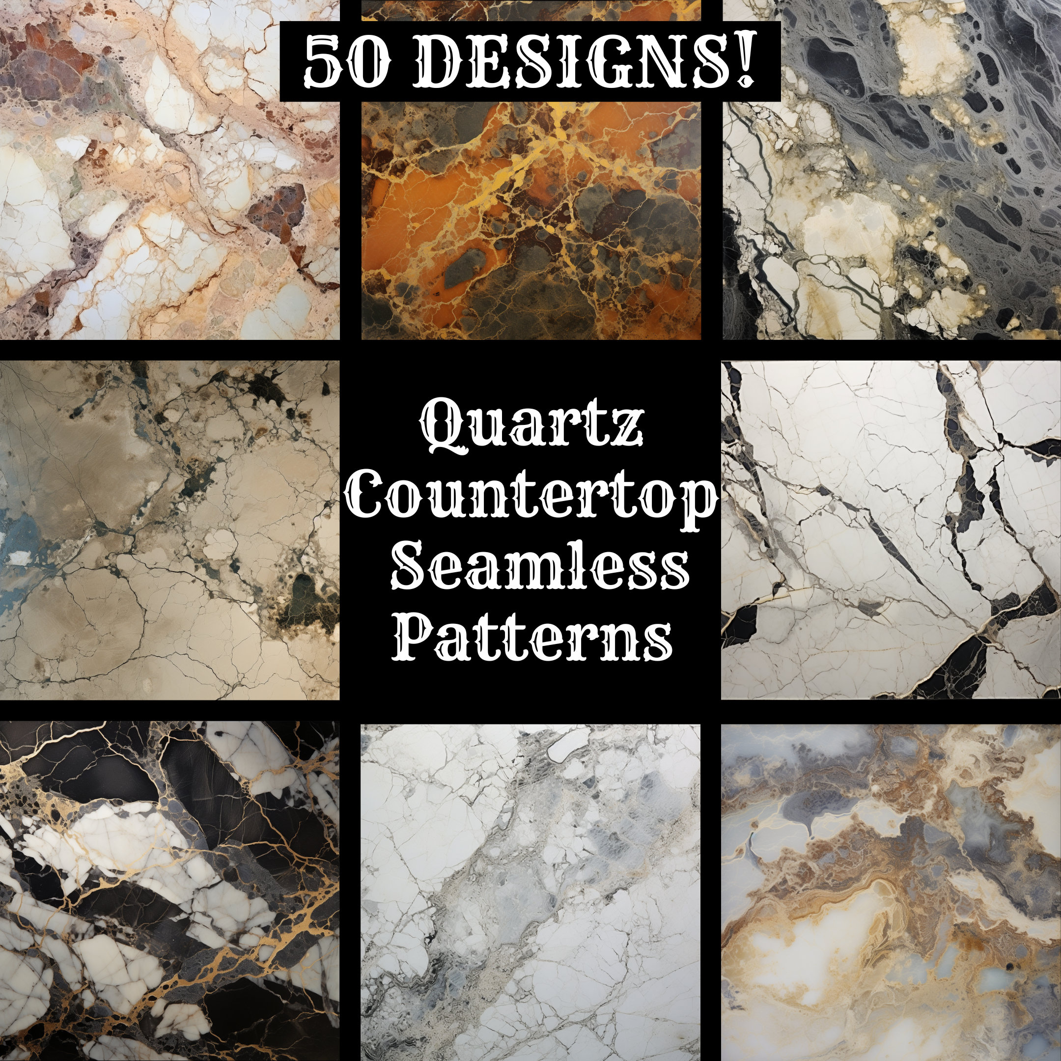 Quartz Countertop Seamless Patterns: 50 PNG Digital Papers (digital ...
