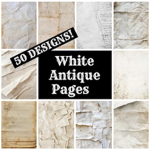 White Antique Pages Journal Paper, White Antique Pages Printable Paper, Vintage Journal Supplies, Journal Inserts