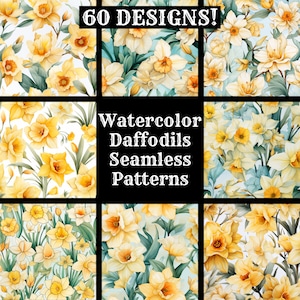 Papel digital sin costuras con narcisos de acuarela, papel imprimible para álbumes de recortes con texturas sin costuras, descarga instantánea, patrón de acuarela para uso comercial.
