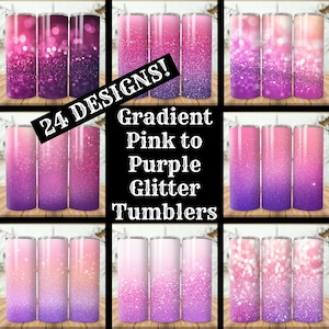 Farbverlauf Rosa bis Lila Glitter Becher 24 Bundle Pack Pink Glitter 20 Unzen Skinny Tumbler Sublimation Designs Purple Glitter Tapered Tumbler