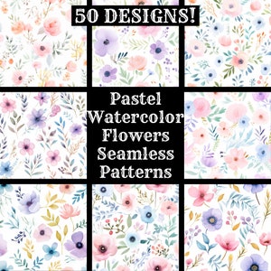 Pastell Aquarell Blumen nahtlose digitales Papier, druckbare Scrapbook Papier nahtlose Texturen, sofortiger Download, kommerzielle Nutzung Aquarell