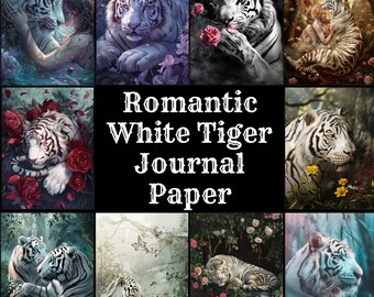 Romantic White Tiger Journal Paper: Vintage Scrapbook Inserts (PNG Digital Download)