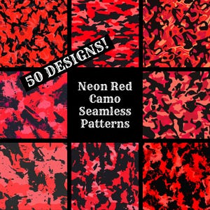 Neon Red Camo Seamless Pattern: 50 PNG Digital Papers (Digital Download)
