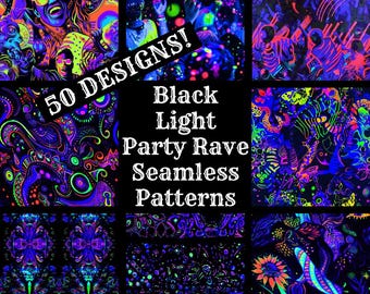 Black Light Rave Seamless Patterns: 50 PNG Digitale Papiere (Digitaler Download)