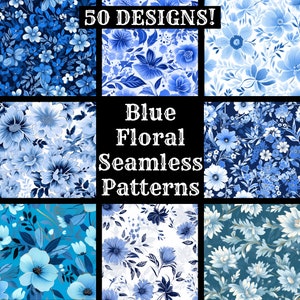 Blaue Floral nahtlose Digitalpapier, druckbare Scrapbook Papier nahtlose Texturen, digitale Sofort Download blau floralen Hintergrundmuster