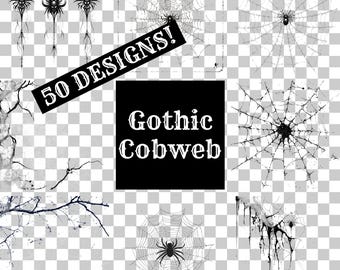 Gothic Cobweb Clip Art: Translucent PNG Overlays (Digital Download)