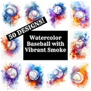 Watercolor Baseball with Vibrant Smoke Journal Paper, Baseball Printable Paper, Vintage Journal Supplies, Journal Inserts