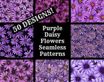 Purple Daisy Flowers Seamless Pattern: Scrapbook Paper (Digital Download)
