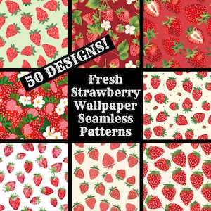 Frische Erdbeere Tapete Nahtloses digitales Papier, bedruckbares Scrapbook Papier nahtlose Texturen, digitaler Sofort Download