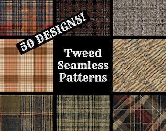 May include: A collection of 50 tweed seamless patterns in various colors and designs. The patterns are perfect for use in digital and physical projects.