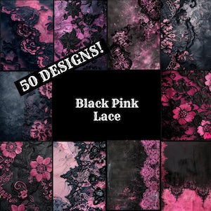 Papel para diario con encaje negro y rosa, papel imprimible con encaje negro y rosa, suministros para diarios antiguos, insertos para diarios
