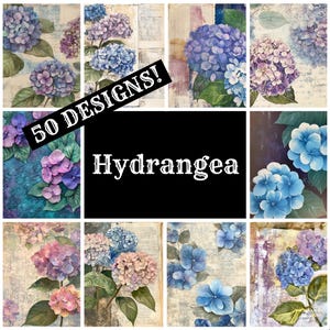 Hydrangea Journal Paper, Hydrangea Printable Paper, Vintage Journal Supplies, Journal Inserts