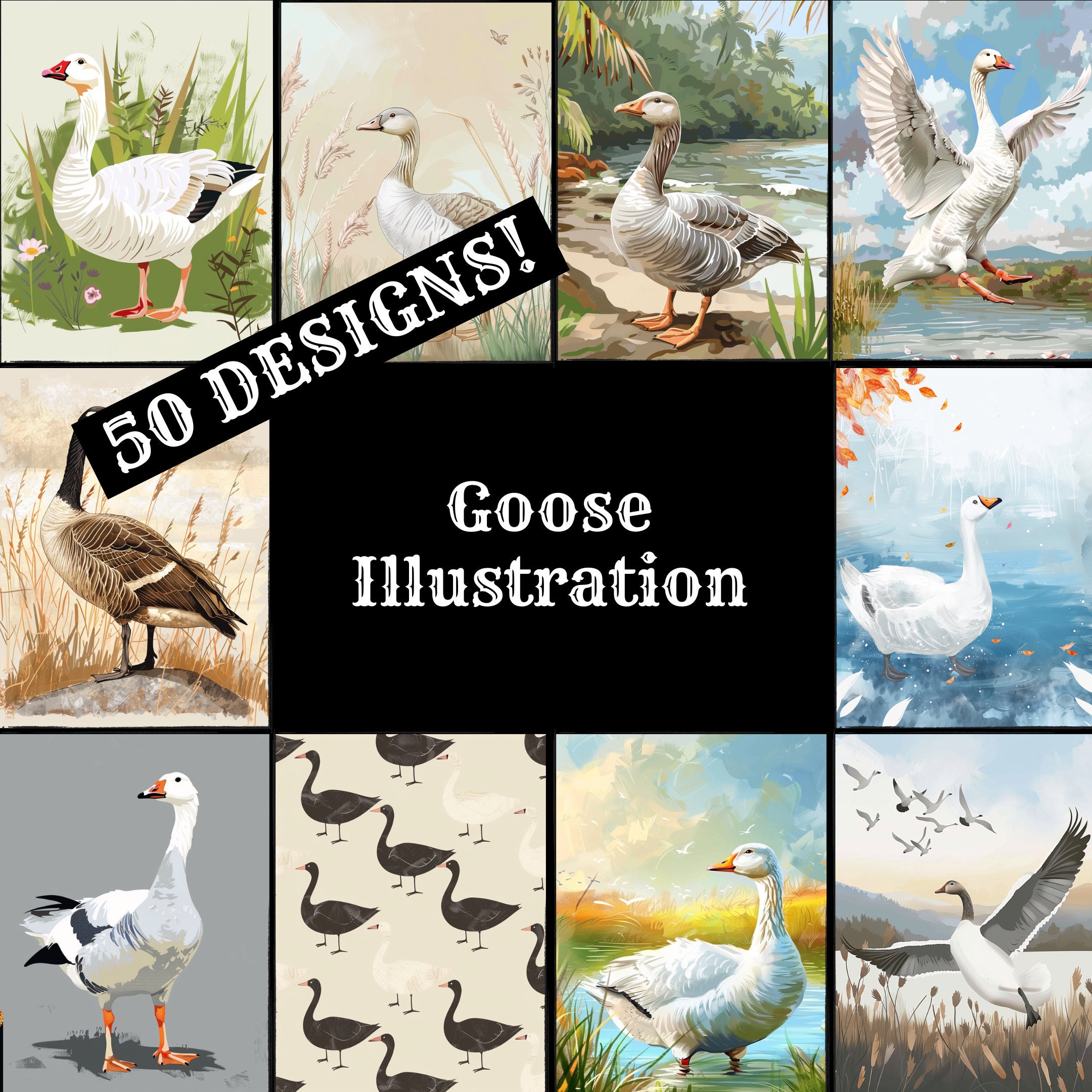 Goose Illustration Digital Paper: Vintage Journal Inserts (PNG, 8.5x11 ...
