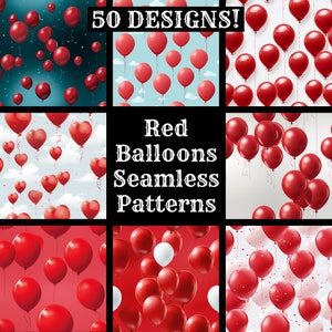 Rote Ballons nahtlose digitales Papier, druckbare Scrapbook Papier nahtlose Texturen, sofortiger Download, kommerzielle Nutzung rote Ballon Muster