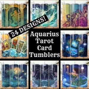 Ensemble de 24 gobelets cartes de tarot Verseau Gobelet fin 20 oz carte de tarot Verseau, motifs sublimés Gobelet conique Verseau PNG
