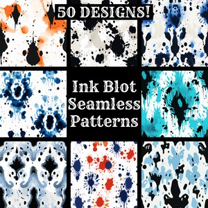 Ink Blot Seamless Pattern: 50 Digital Papers (PNG, 300 dpi)