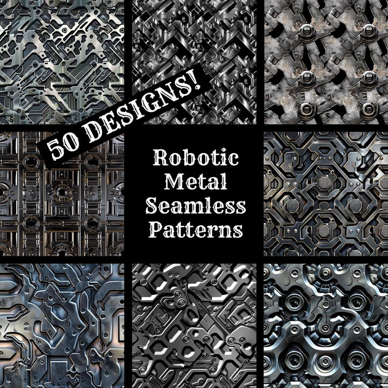Robotic Metal Seamless Patterns: Printable Digital Paper (PNG) - Etsy