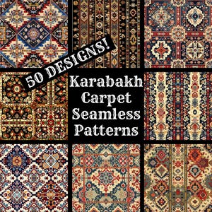Karabakh Carpet Seamless Pattern: 50 PNG Digital Papers (Digital Download)