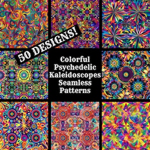 Colorful Psychedelic Kaleidoscopes Seamless Digital Paper, Kaleidoscopes Printable Scrapbook Paper Seamless Textures, Instant Download