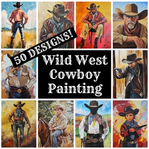 Wild West Cowboy Painting Journal Paper, Wild West Cowboy Painting Printable Paper, Vintage Journal Supplies, Journal Inserts