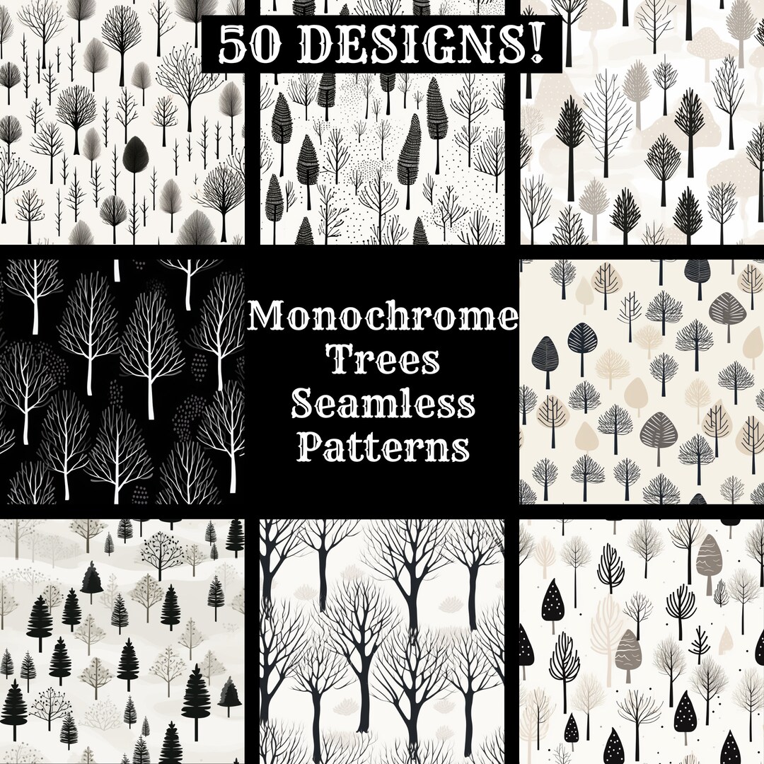 Mono Pattern Tree Monochrome Trees Seamless Pattern: Scrapbook Paper (digital Download ...