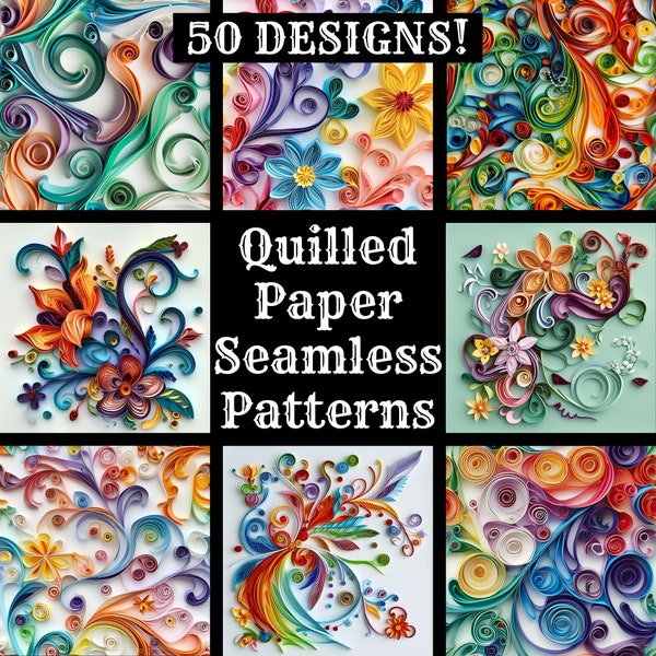 Quilled Paper Seamless Digital Paper, Printable Scrapbook Paper Seamless Textures, Digital Instant Download Quilled Paper Fabric Sublimation