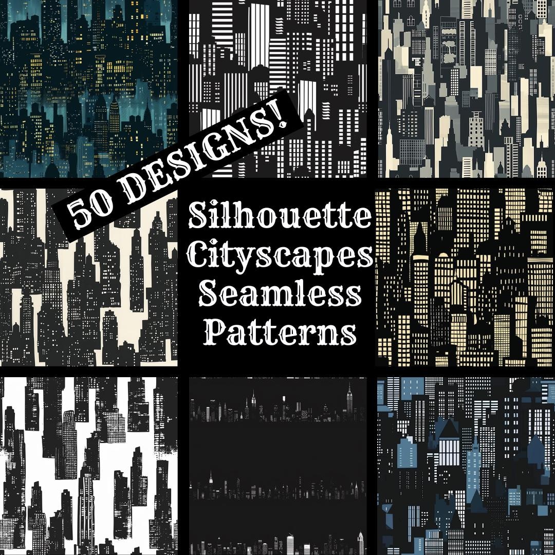 Silhouette Cityscapes Seamless Digital Paper, Printable Scrapbook Paper ...