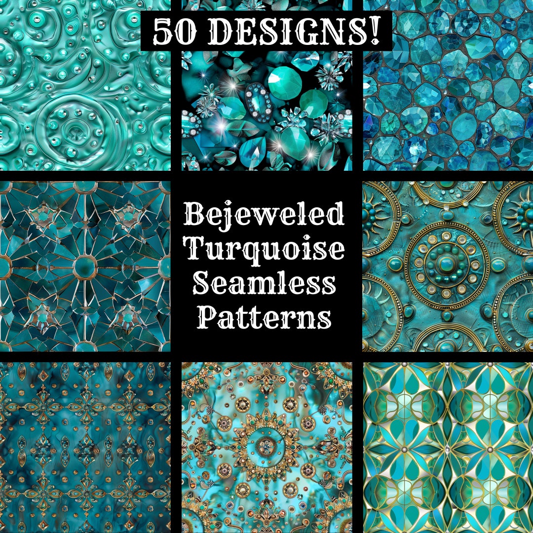 Bejeweled Turquoise Seamless Patterns: 50 PNG Digital Papers (digital ...