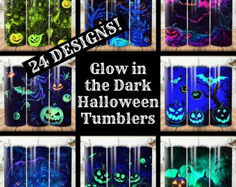 Glow in the Dark Halloween Tumbler Designs: 20oz Skinny Tumbler Bundle (PNG)