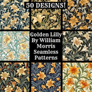 Golden Lilly por William Morris Papel digital sem costura, papel de scrapbook para impressão, texturas sem costura, download digital instantâneo Golden Lilly