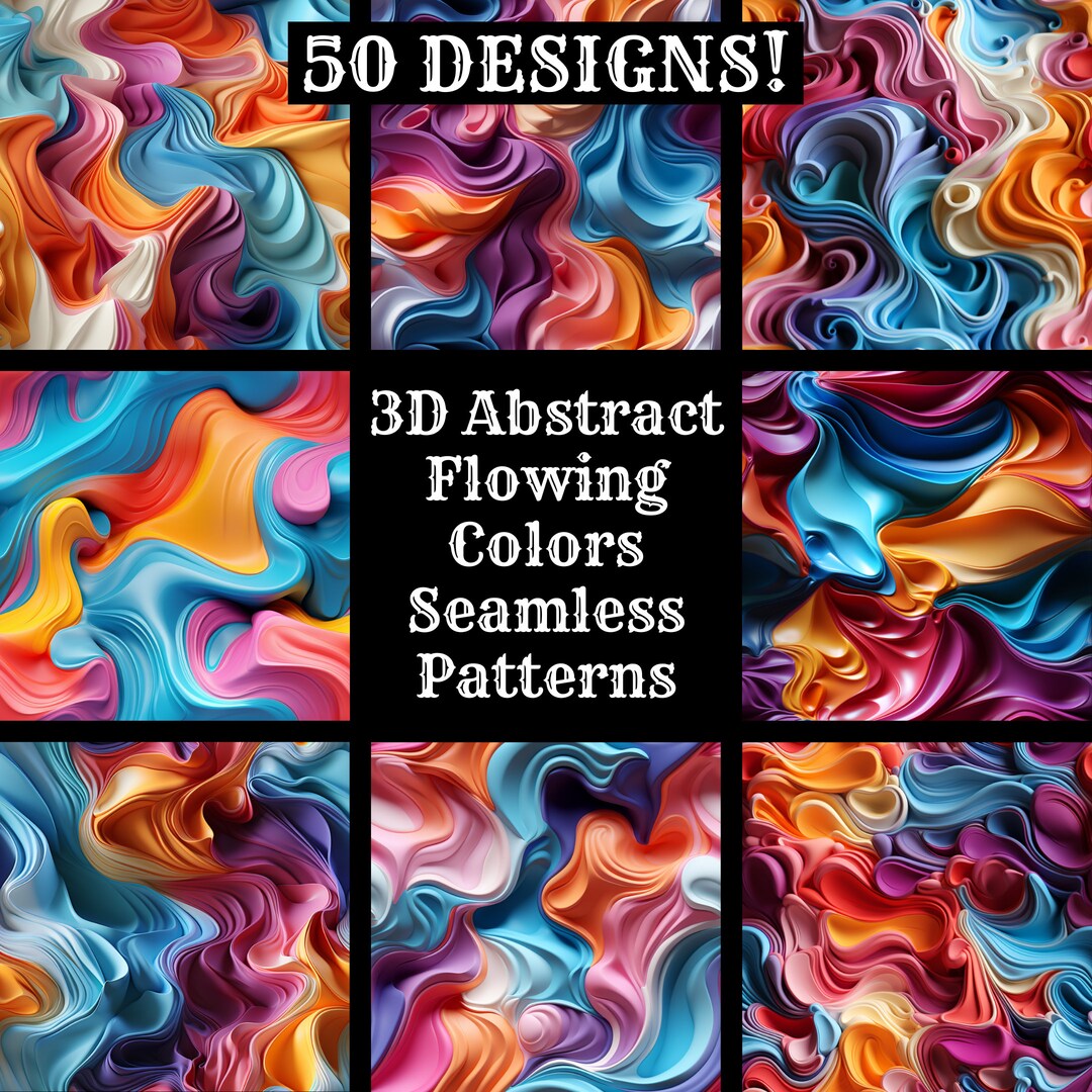 3D Abstract Flowing Colors Seamless Patterns: Digital Paper (PNG, 300 ...