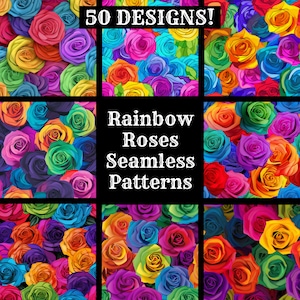 Rainbow Roses Seamless Digital Paper, Printable Scrapbook Paper Seamless Textures, Digital Instant Download Seamless Rainbow Roses Pattern