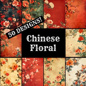 Chinesisches Blumen Journal Papier, Chinesisches Blumen bedruckbares Papier, Vintage Chinesisches Blumen, Chinesisches Blumen Journal Zubehör, Journal Einsätze