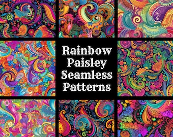 Rainbow Paisley Seamless Pattern: 50 PNG Digital Papers (Digital Download)