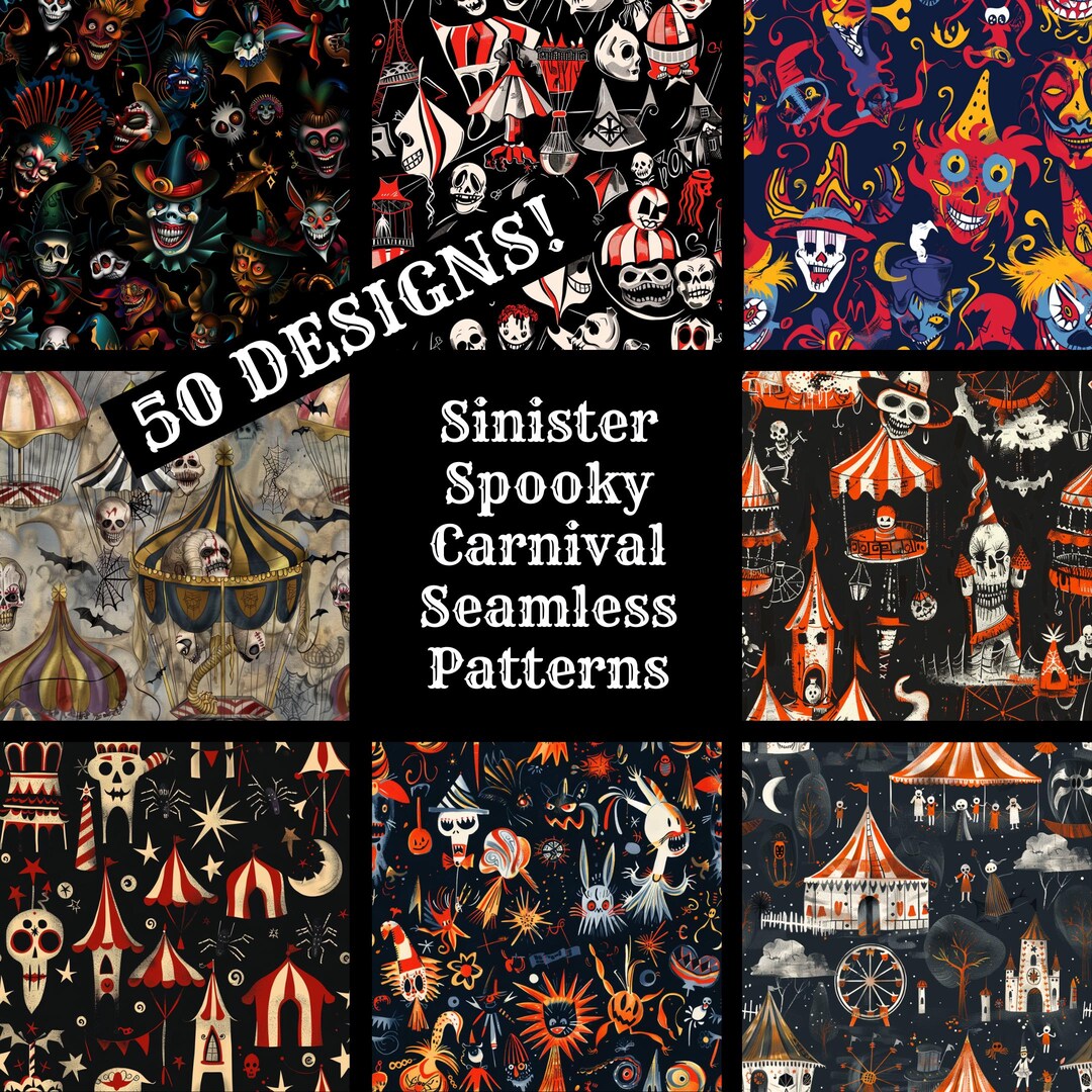 Sinister Pattern Spooky Carnival Seamless Pattern: Sinister Digital Paper (PNG) - Etsy