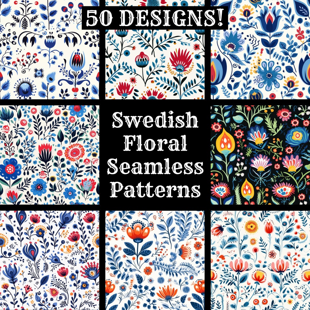 Swedish Style Patterns Swedish Floral Seamless Patterns: Scrapbook Paper (digital Download) - Etsy