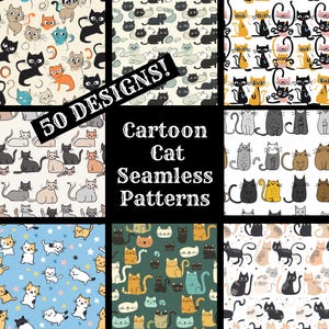 Cartoon kat naadloos digitaal papier, cartoon katten afdrukbaar plakboek naadloze texturen, digitale Instant Download