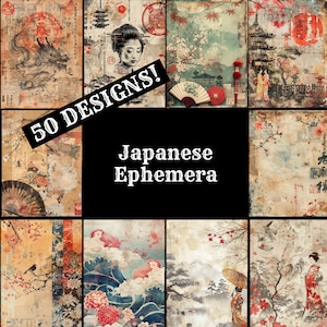 Papel de diario efímero japonés, papel imprimible efímero japonés, japonés vintage, suministros de diario efímero japonés, inserciones de diario