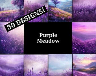 Purple Meadow Digital Paper: Vintage Journal Inserts (PNG, 8.5x11 in) (Digital Download)