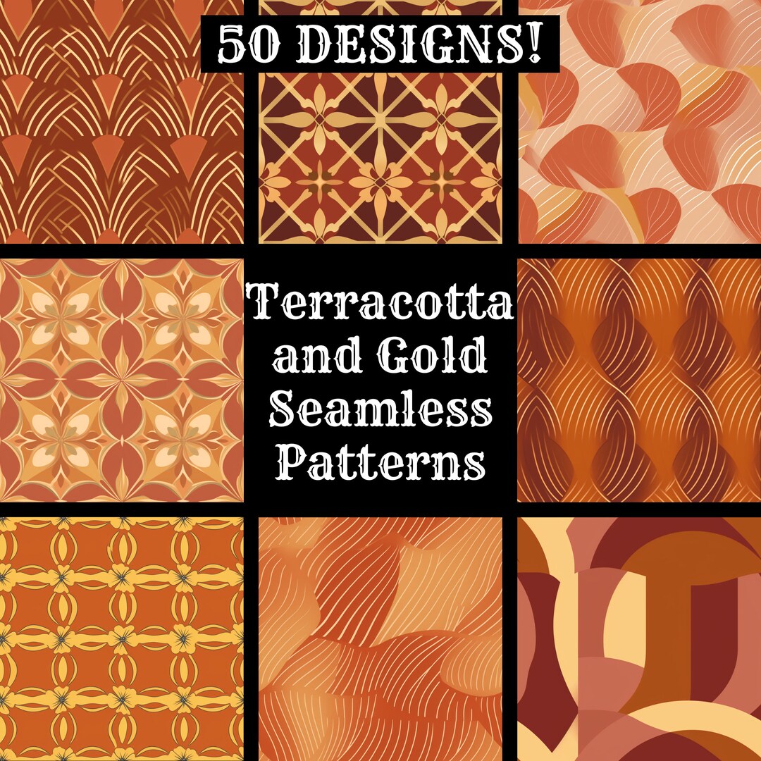 Terracotta and Gold Seamless Digital Paper, Printable Scrapbook Paper