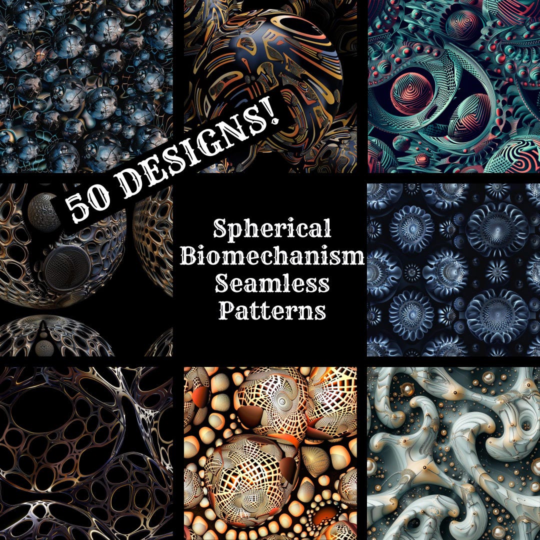 Spherical Biomechanism Seamless Patterns: 50 PNG Digital Papers ...